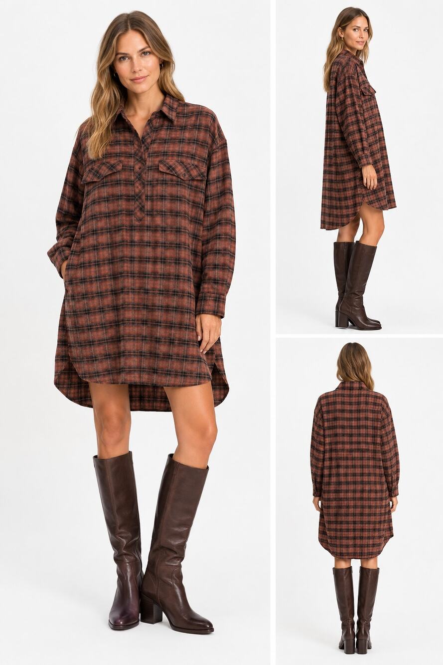 CLOSED Oversized Flannel Dress Half Button Down Shirt Dress Size S/M NWT $380